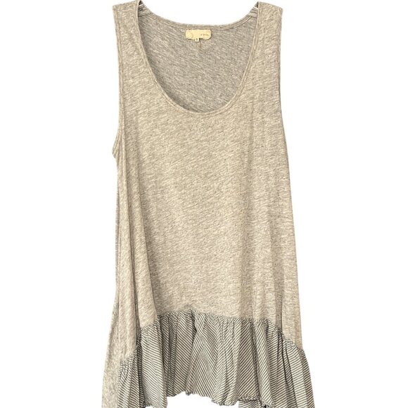 Gray Striped Ruffle Hem Sleeveless Mini Dress or Top S - Picture 3 of 7